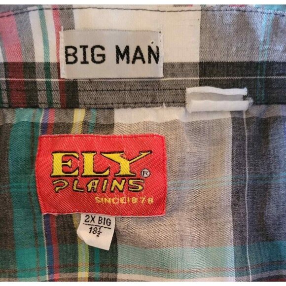Mens Ely Plains Big Man Western Shirt Size 2X Pearl Snap Plaid Short Sleeve XXL - Picture 3 of 5